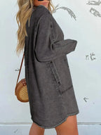 Full Size Button-Front Long Sleeve Denim Shirt Dress Plus Size - Plush Fashion Hub