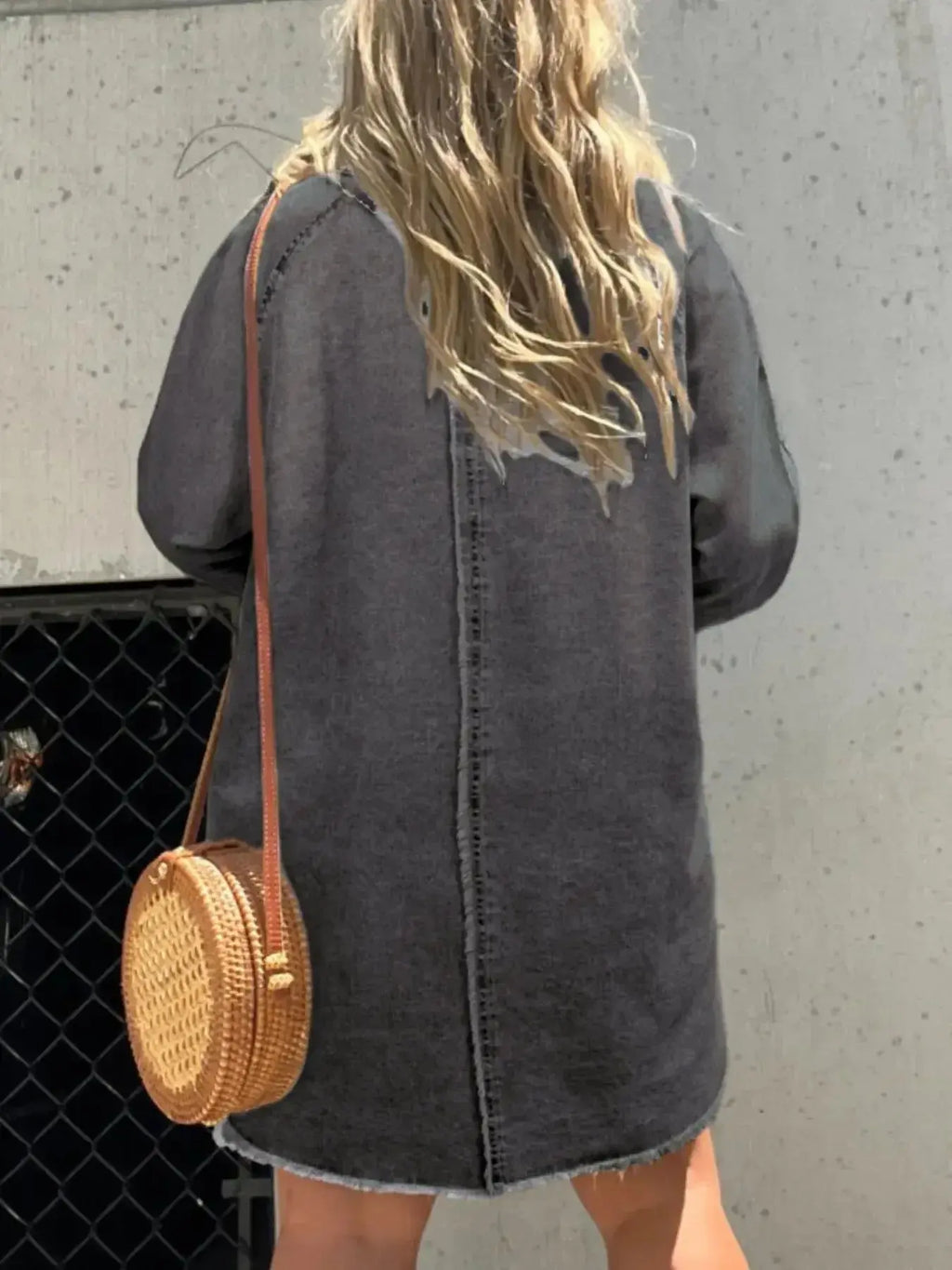 Full Size Button-Front Long Sleeve Denim Shirt Dress Plus Size - Plush Fashion Hub