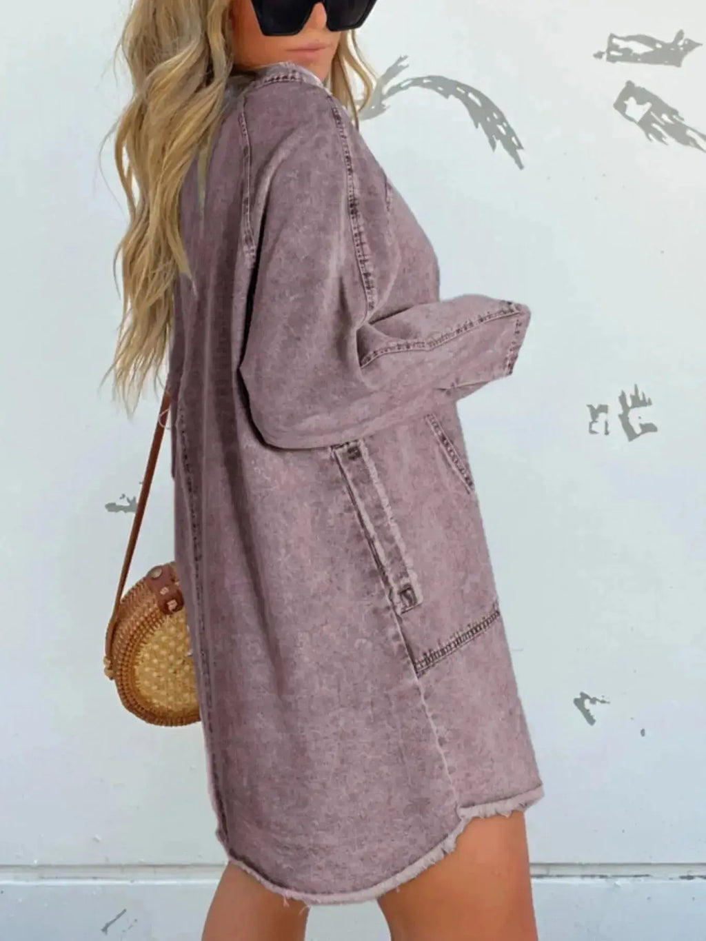 Full Size Button-Front Long Sleeve Denim Shirt Dress Plus Size - Plush Fashion Hub