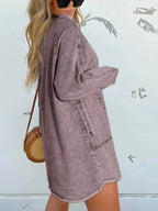 Full Size Button-Front Long Sleeve Denim Shirt Dress Plus Size - Plush Fashion Hub