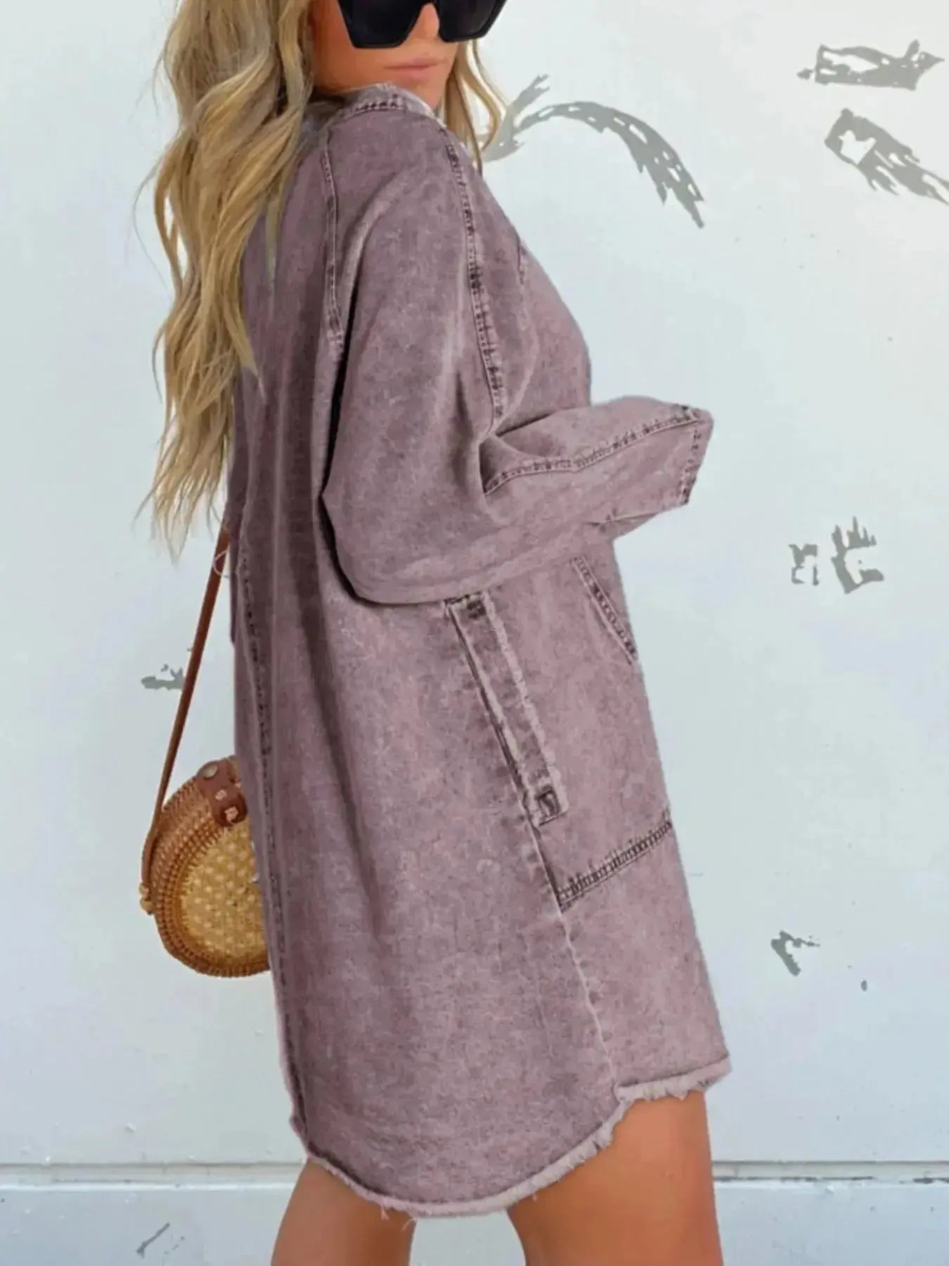 Full Size Button-Front Long Sleeve Denim Shirt Dress Plus Size - Plush Fashion Hub