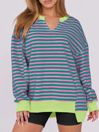 Notched Long Sleeve Oversized Sweatshirt - Plush Fashion Hub