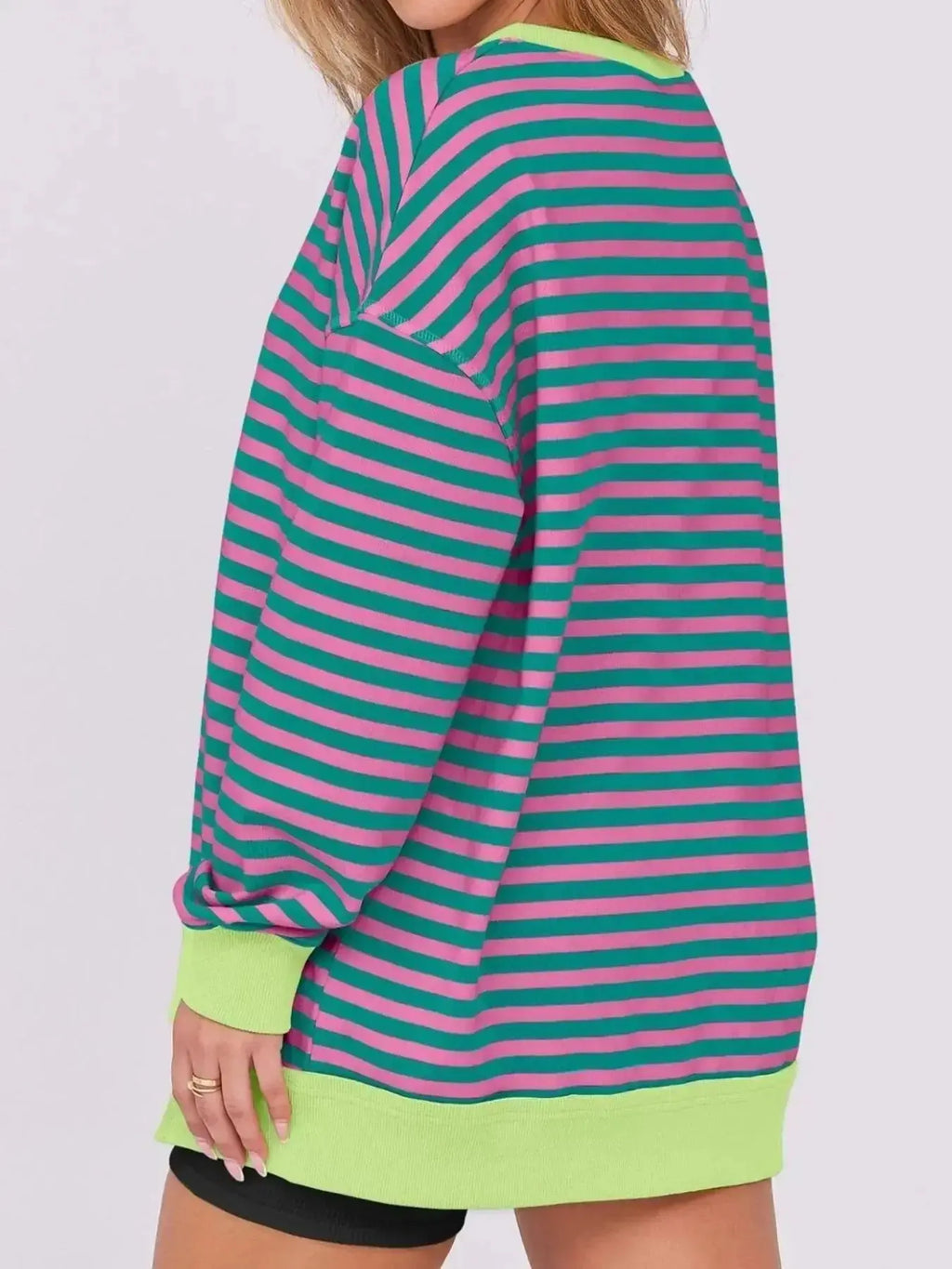 Notched Long Sleeve Oversized Sweatshirt - Plush Fashion Hub