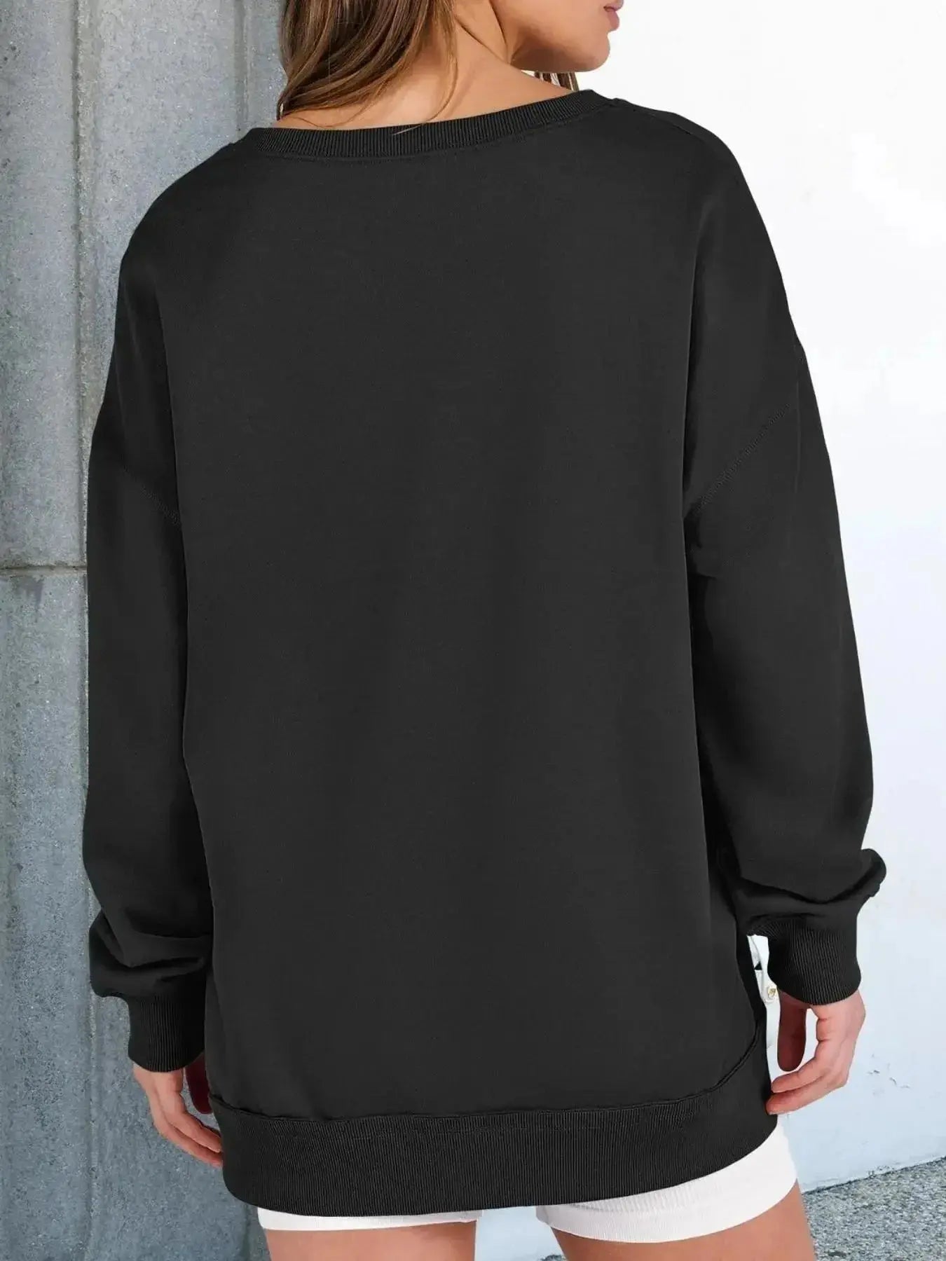 Notched Long Sleeve Oversized Sweatshirt - Plush Fashion Hub