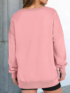 Notched Long Sleeve Oversized Sweatshirt - Plush Fashion Hub