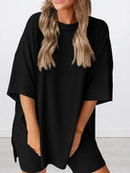 Full Size Oversized Round Neck Top and Shorts Set Plus Size - Plush Fashion Hub