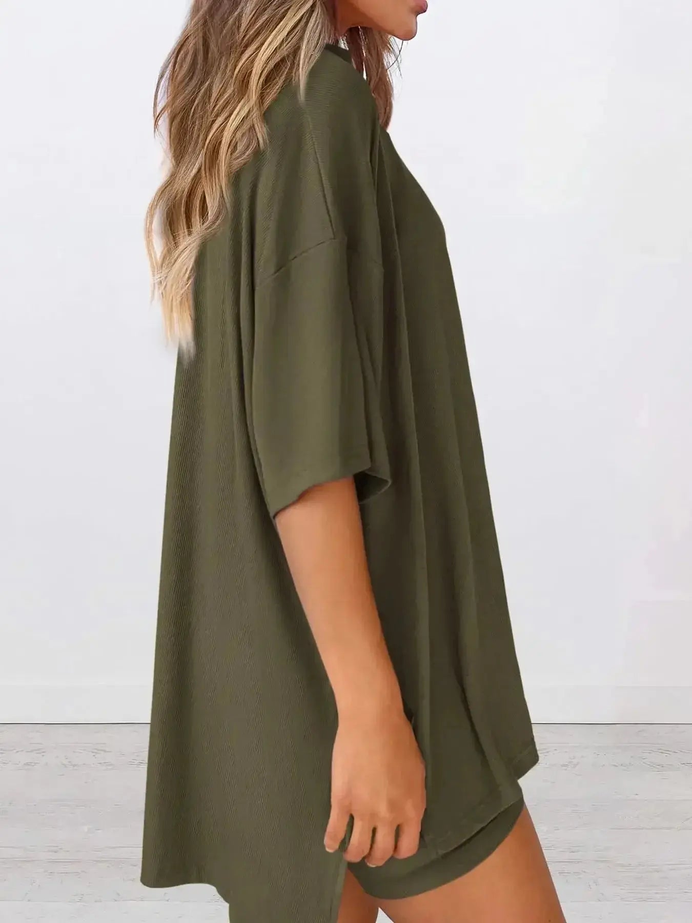 Full Size Oversized Round Neck Top and Shorts Set Plus Size - Plush Fashion Hub