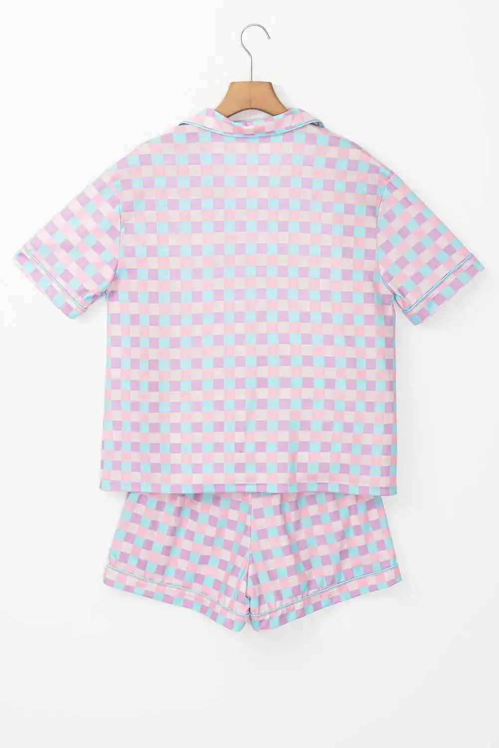 Plaid Collared Neck Short Sleeve Top and Shorts Lounge Set - Plush Fashion Hub