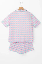 Plaid Collared Neck Short Sleeve Top and Shorts Lounge Set - Plush Fashion Hub