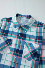 Plaid Snap Down Long Sleeve Top and Shorts Lounge Set - Plush Fashion Hub