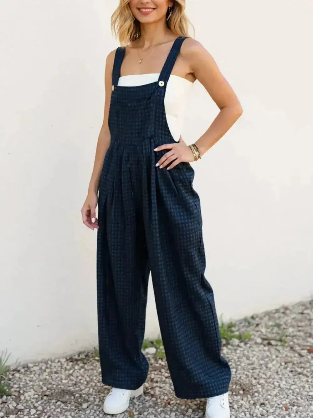 Oh Full Size Plaid Wide Leg Overalls with Pockets - Plush Fashion Hub
