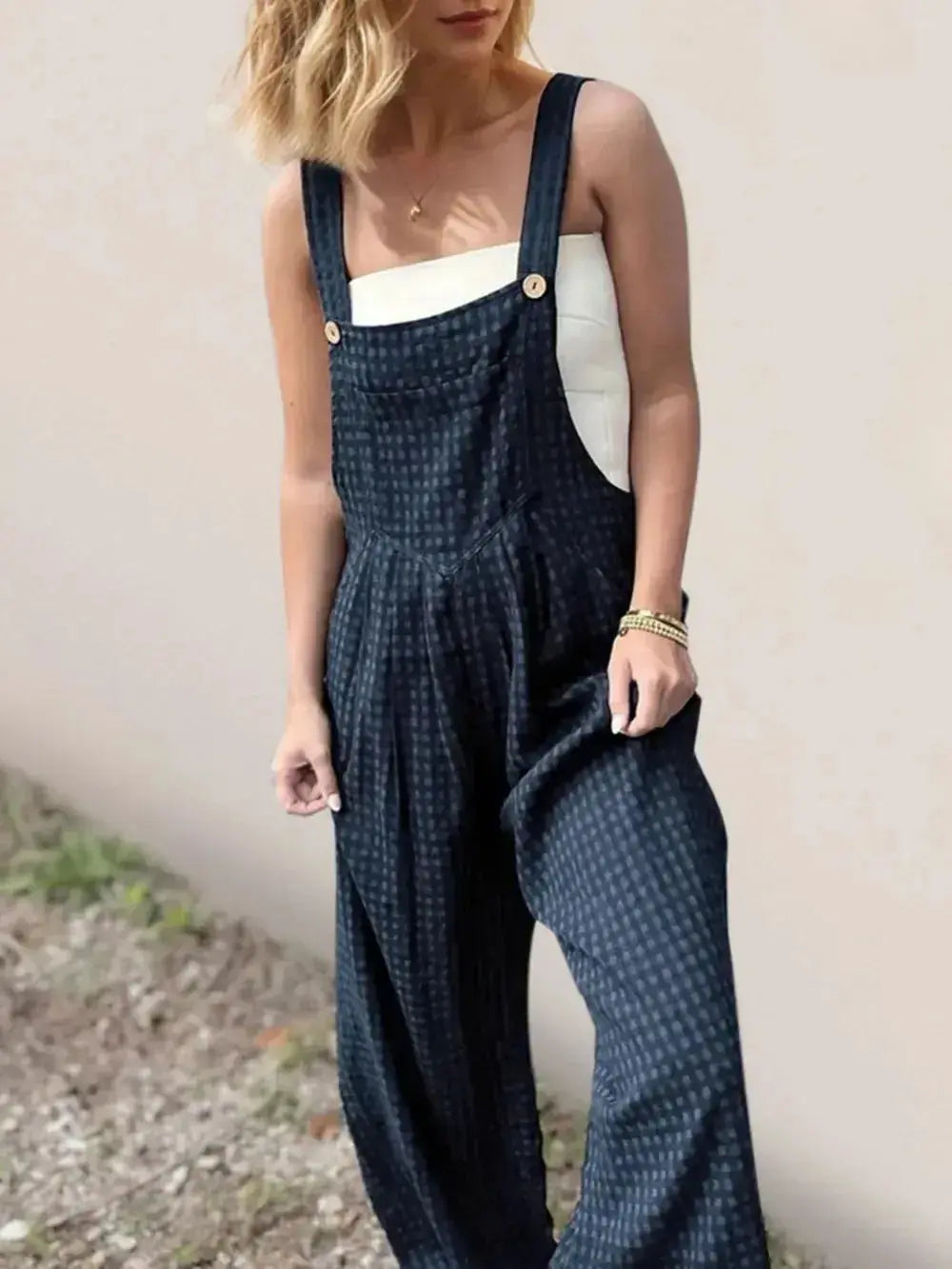 Oh Full Size Plaid Wide Leg Overalls with Pockets - Plush Fashion Hub