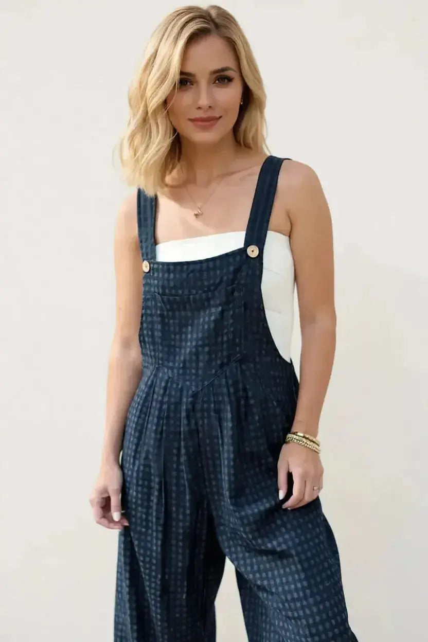 Oh Full Size Plaid Wide Leg Overalls with Pockets - Plush Fashion Hub