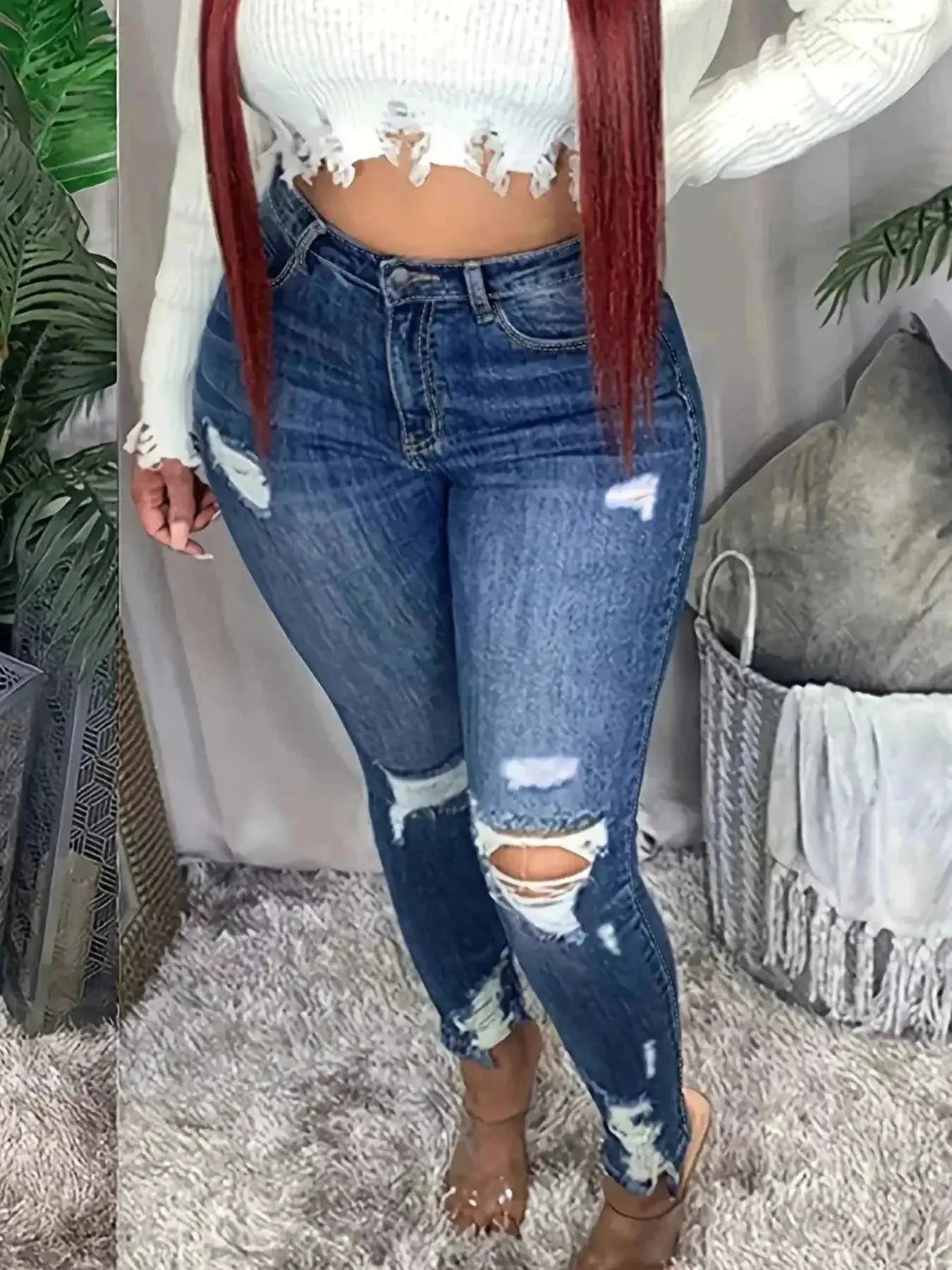 Plus Size Slim Fit Distressed Jeans - Plush Fashion Hub