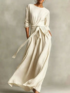 Full Size Long Sleeve Tie Waist Maxi Dress Plus Size - Plush Fashion Hub