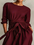 Full Size Long Sleeve Tie Waist Maxi Dress Plus Size - Plush Fashion Hub