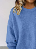 Full Size Round Neck Dropped Shoulder Sweater Plus Size - Plush Fashion Hub