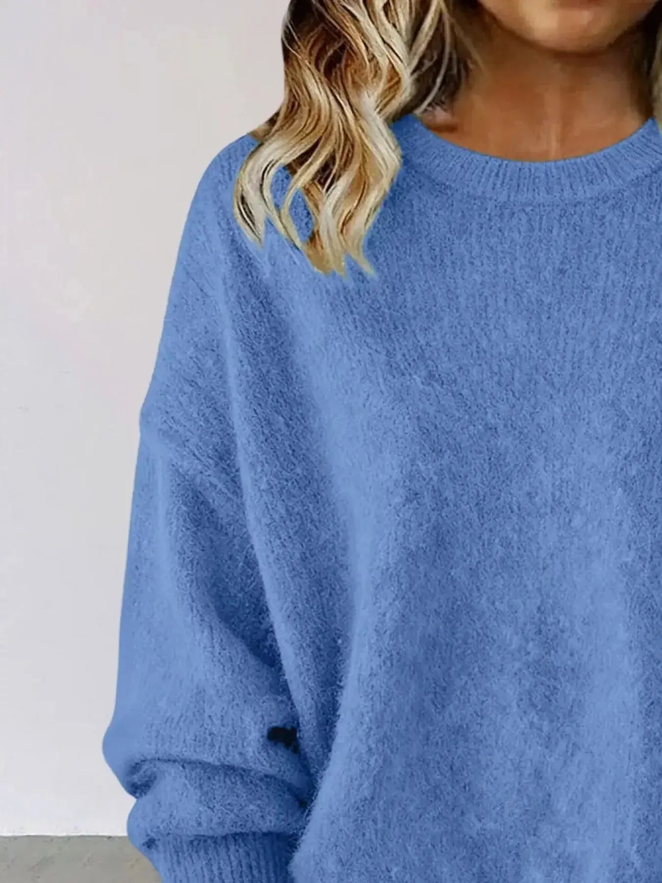 Full Size Round Neck Dropped Shoulder Sweater Plus Size - Plush Fashion Hub