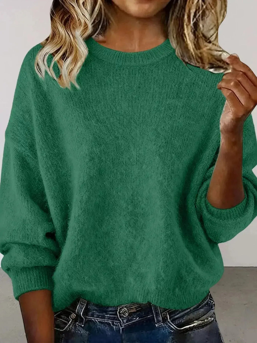 Full Size Round Neck Dropped Shoulder Sweater Plus Size - Plush Fashion Hub