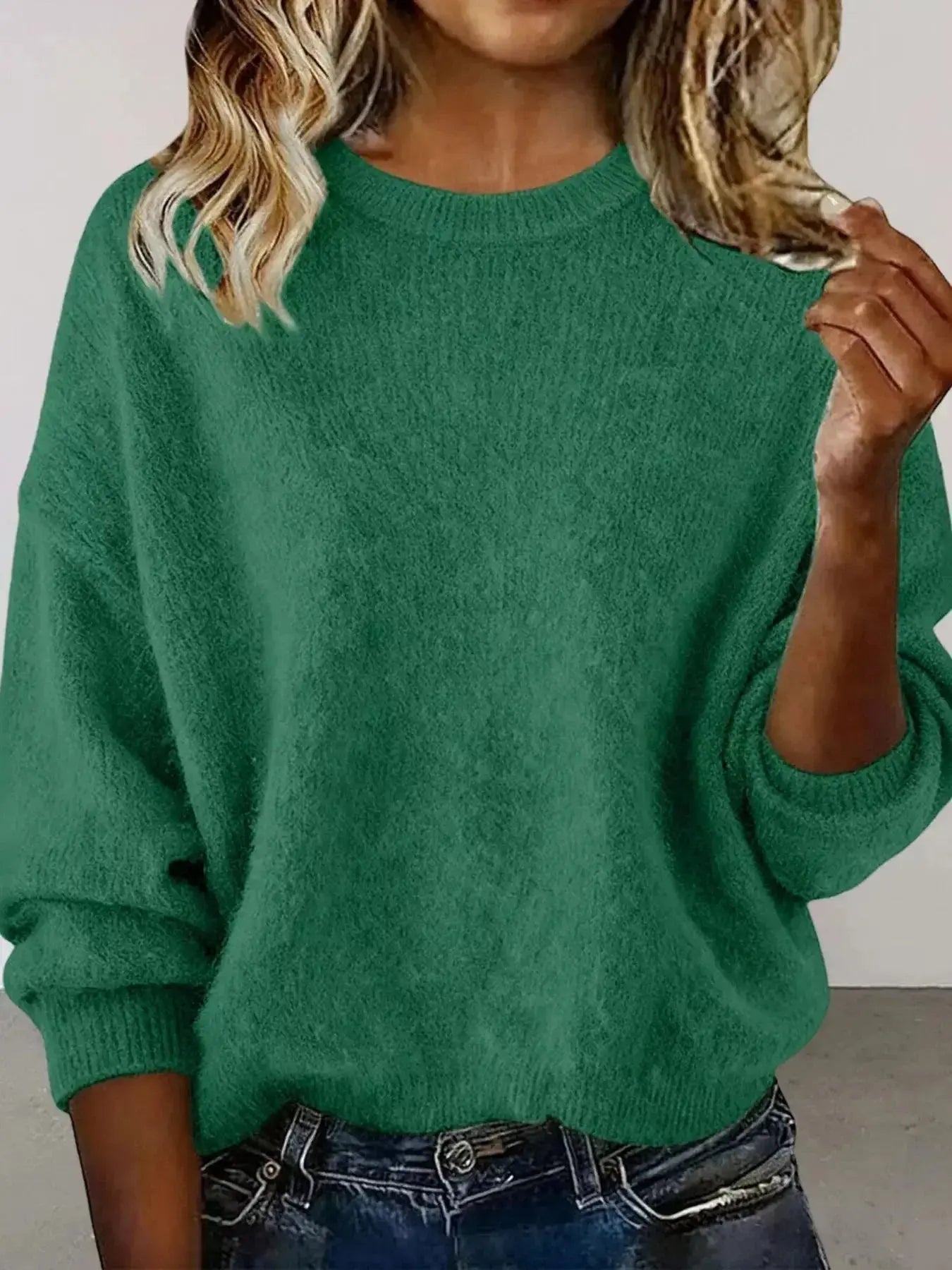 Full Size Round Neck Dropped Shoulder Sweater Plus Size - Plush Fashion Hub