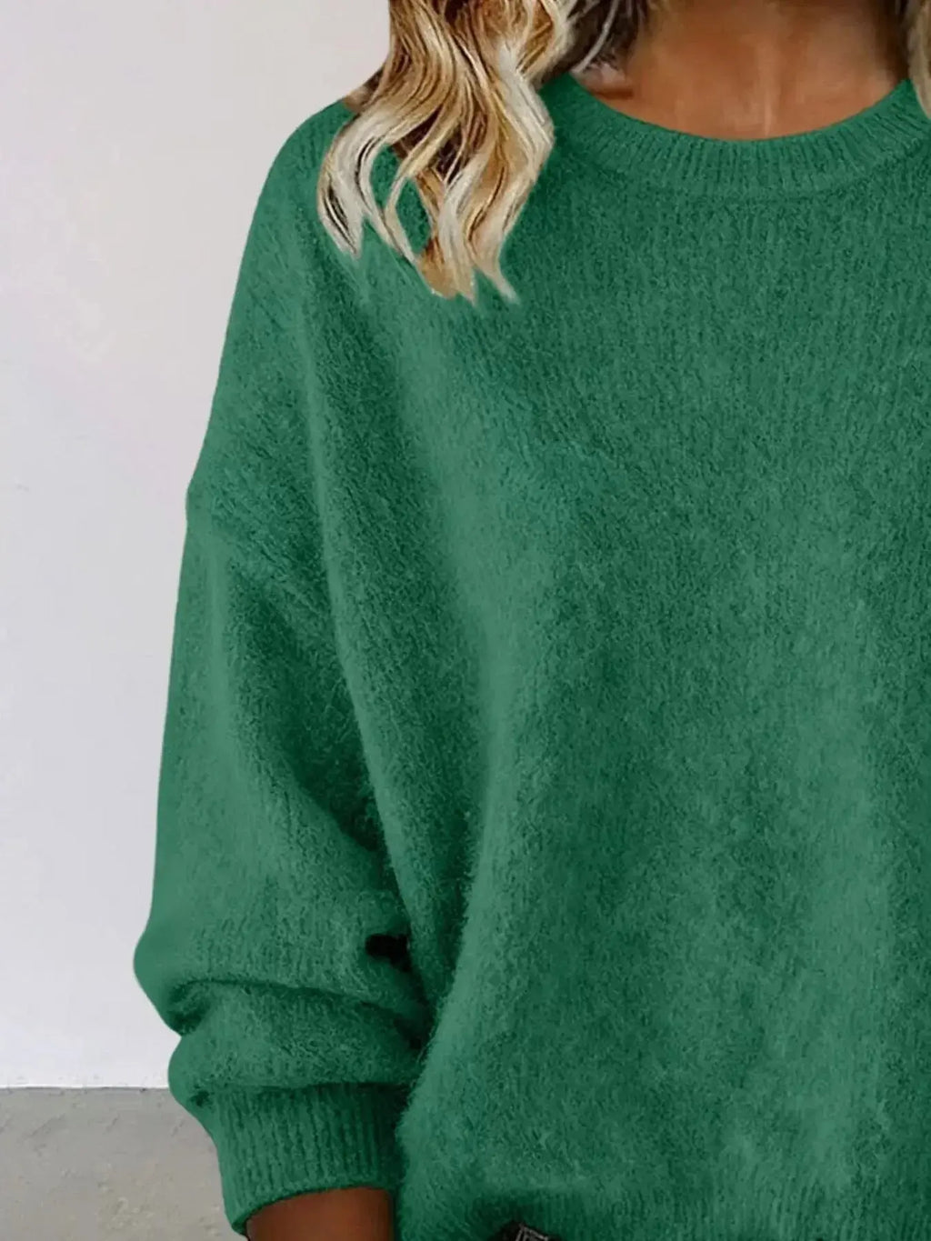 Full Size Round Neck Dropped Shoulder Sweater Plus Size - Plush Fashion Hub