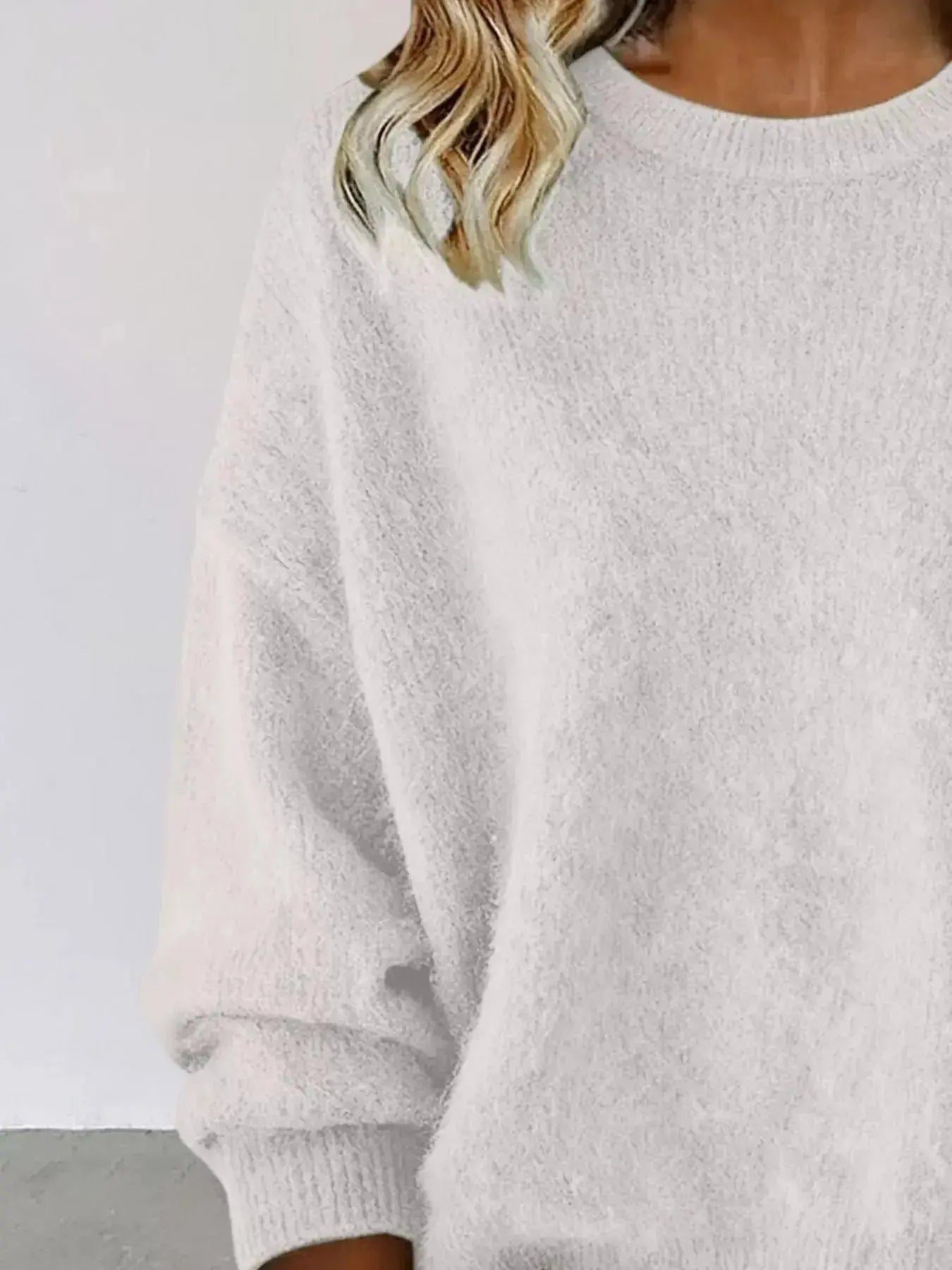 Full Size Round Neck Dropped Shoulder Sweater Plus Size - Plush Fashion Hub
