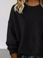 Full Size Round Neck Dropped Shoulder Sweater Plus Size - Plush Fashion Hub