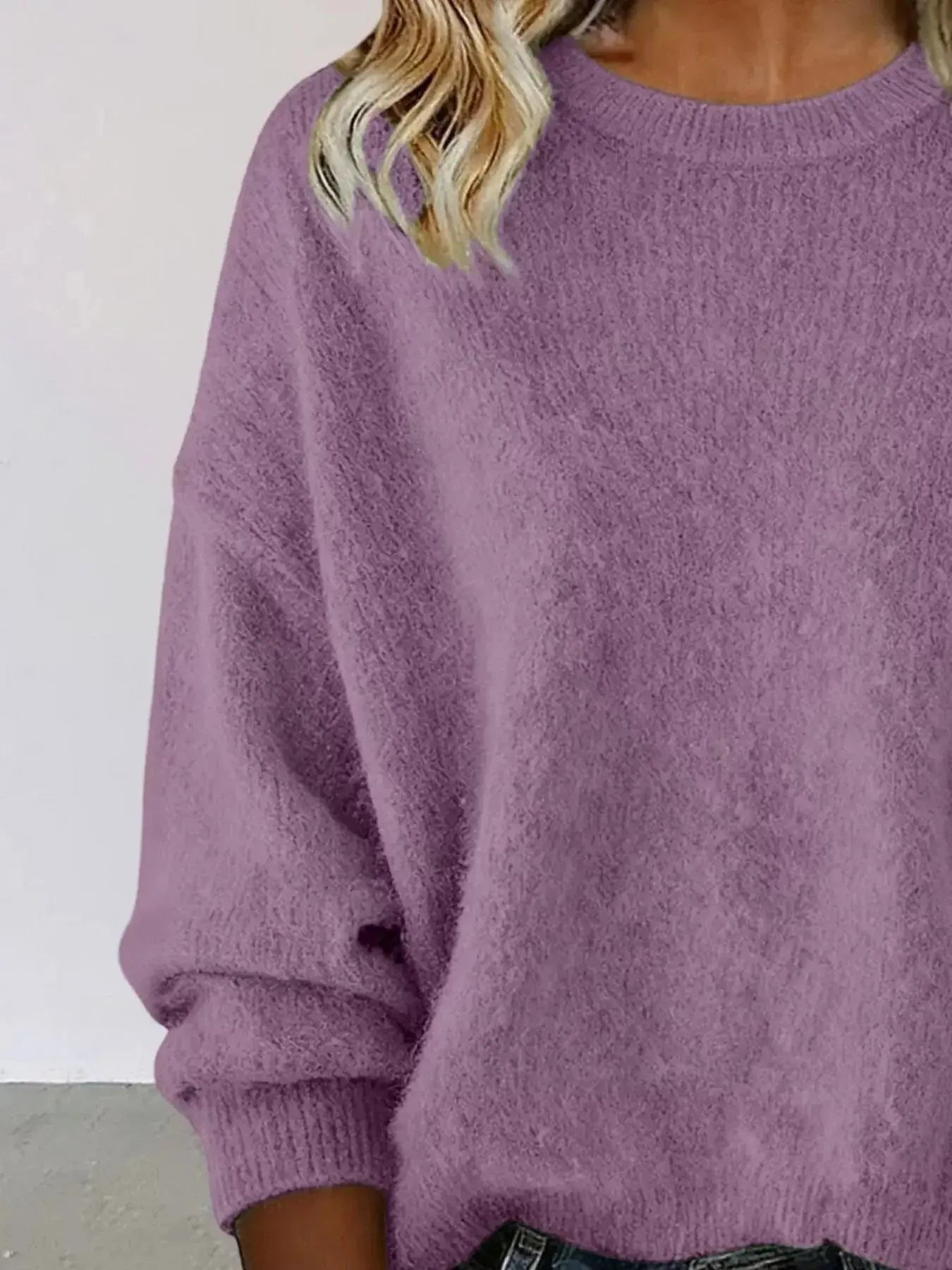 Full Size Round Neck Dropped Shoulder Sweater Plus Size - Plush Fashion Hub