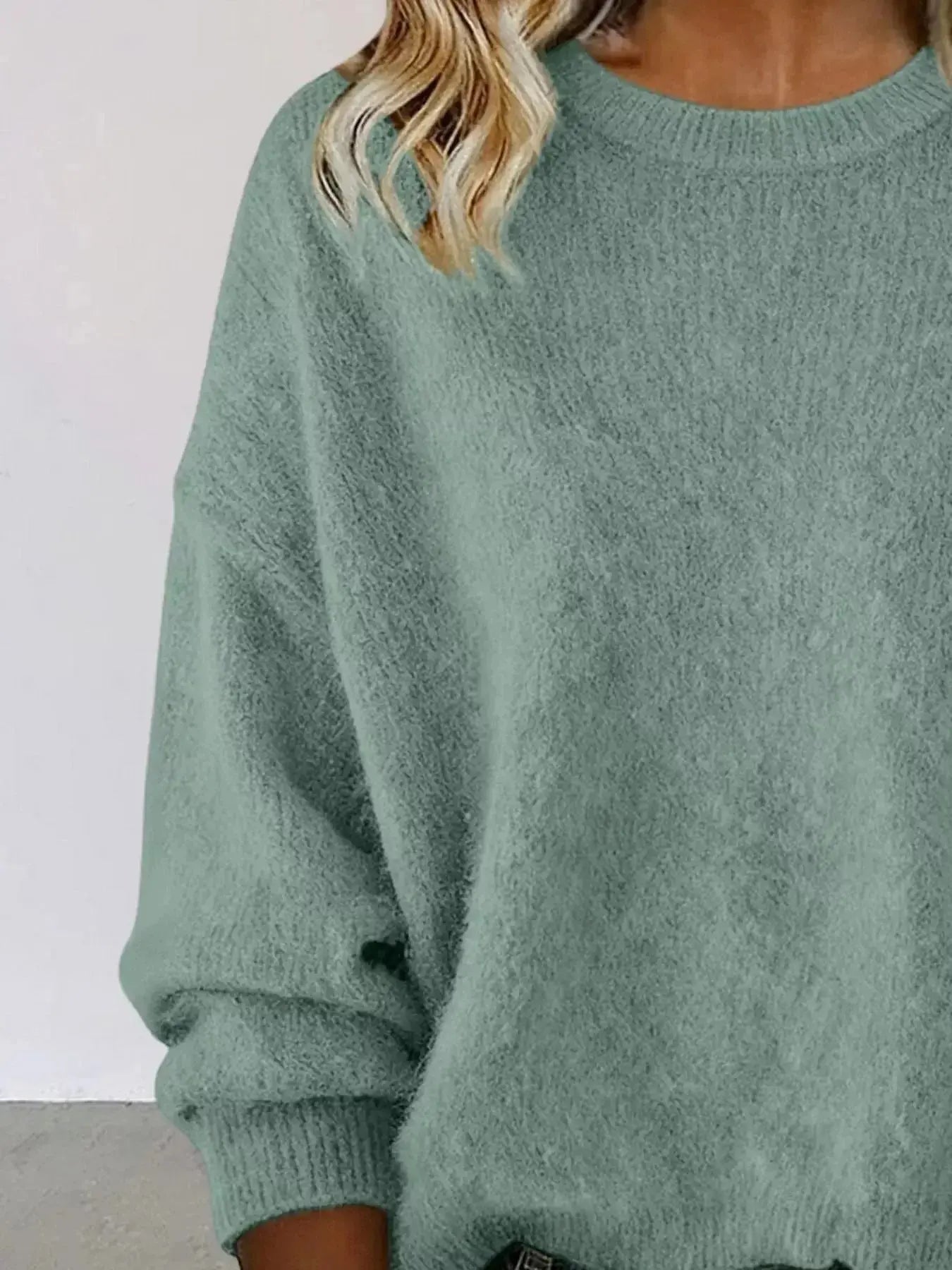 Full Size Round Neck Dropped Shoulder Sweater Plus Size - Plush Fashion Hub