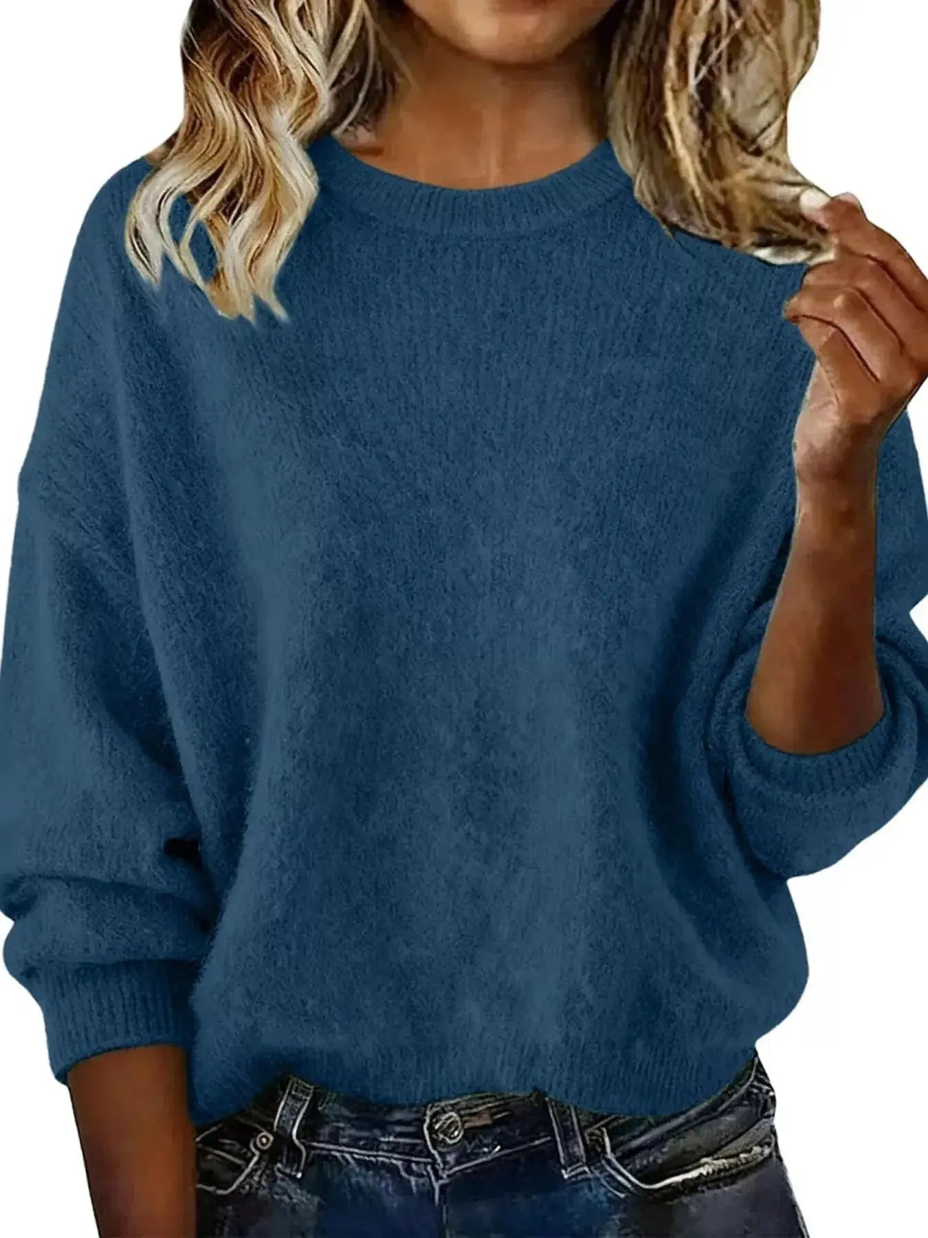 Full Size Round Neck Dropped Shoulder Sweater Plus Size - Plush Fashion Hub