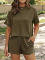 Full Size Ribbed Short Sleeve Top and Shorts Two-Piece Set Plus Size - Plush Fashion Hub