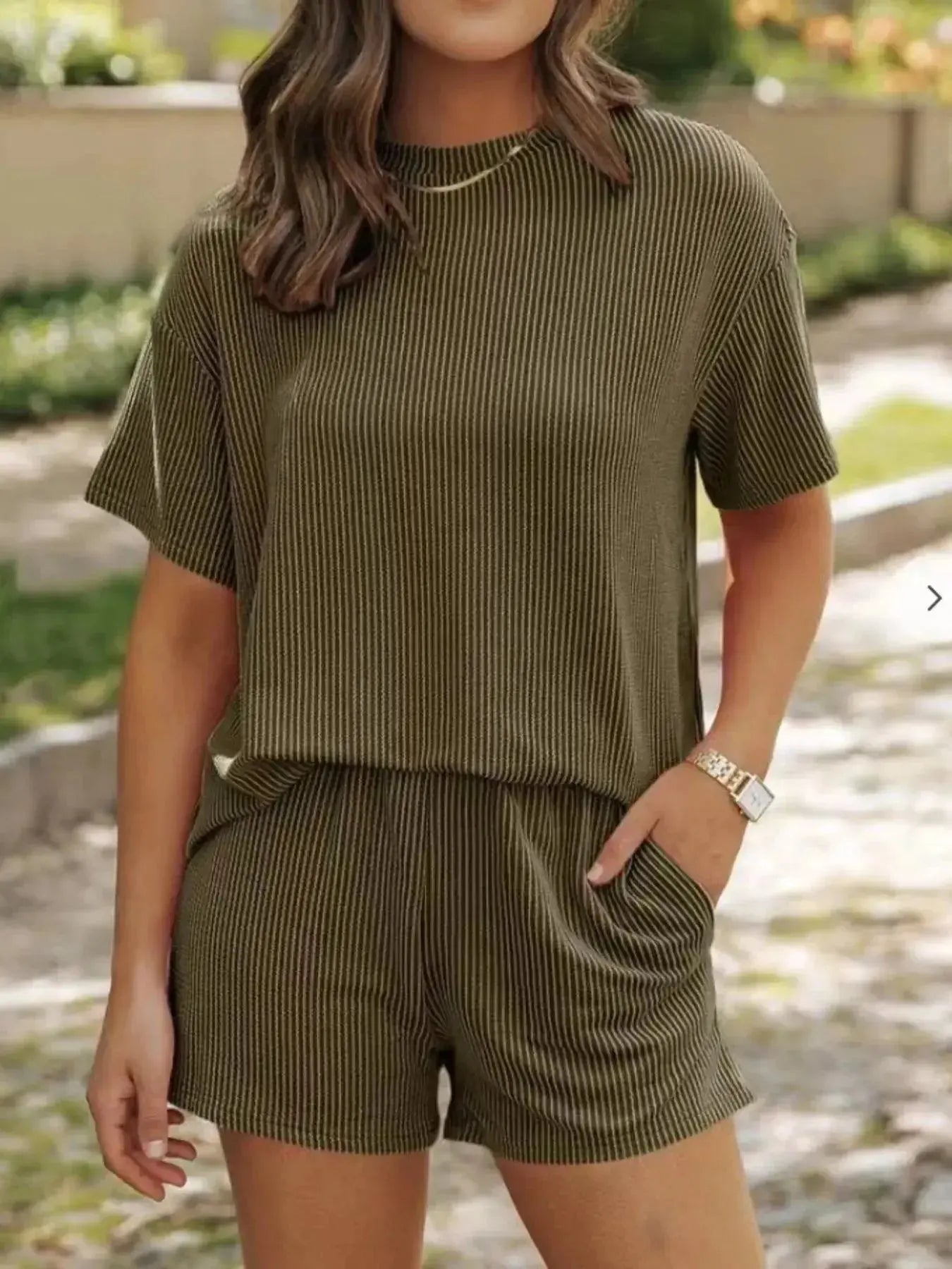 Full Size Ribbed Short Sleeve Top and Shorts Two-Piece Set Plus Size - Plush Fashion Hub