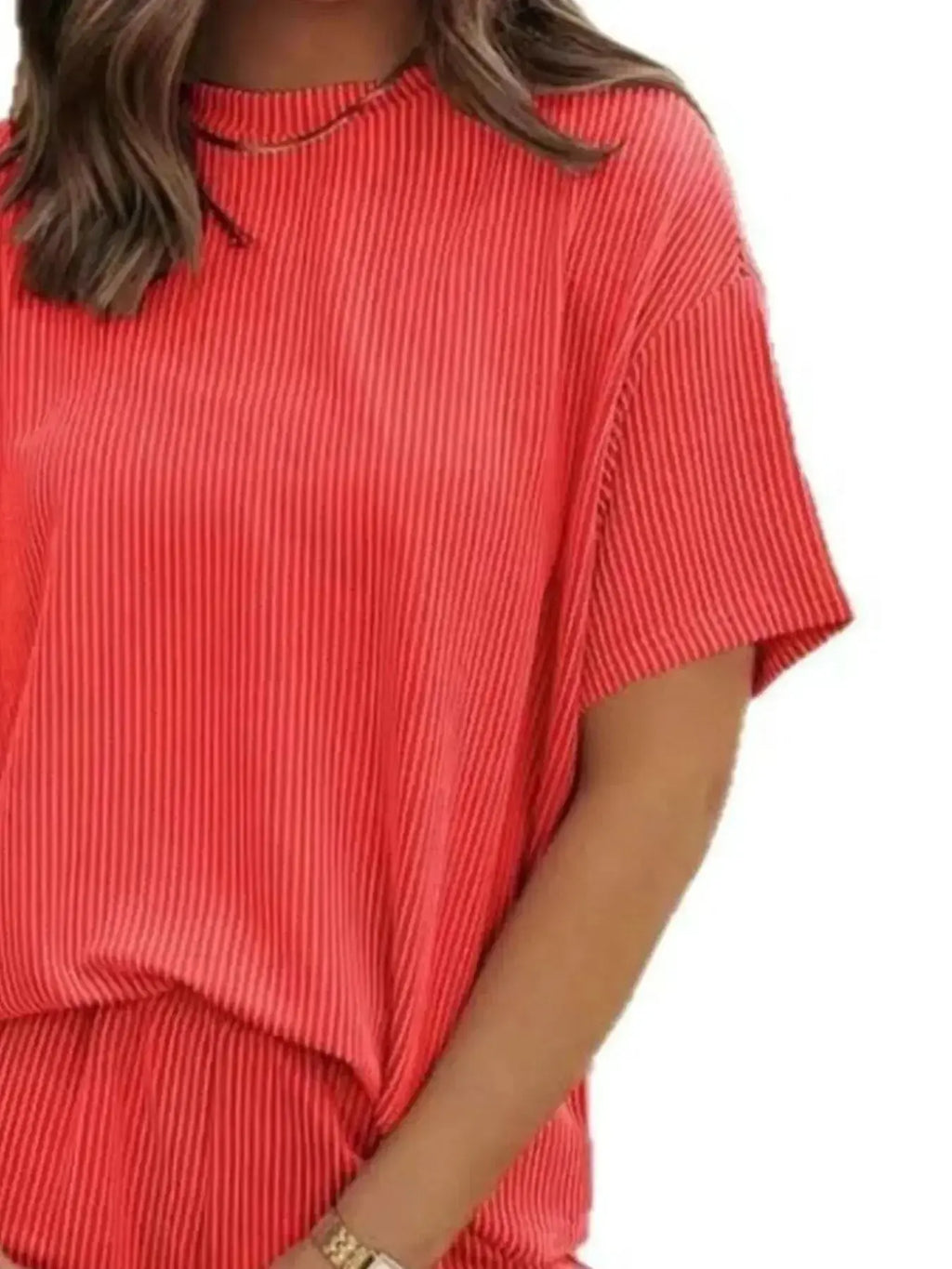 Full Size Ribbed Short Sleeve Top and Shorts Two-Piece Set Plus Size - Plush Fashion Hub
