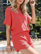 Full Size Ribbed Short Sleeve Top and Shorts Two-Piece Set Plus Size - Plush Fashion Hub