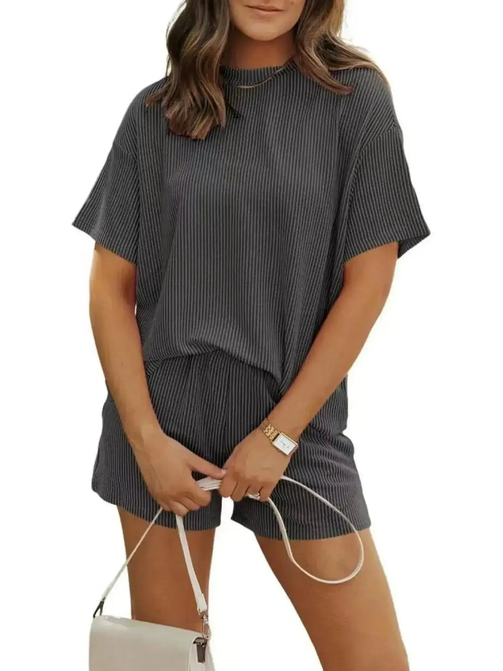Full Size Ribbed Short Sleeve Top and Shorts Two-Piece Set Plus Size - Plush Fashion Hub