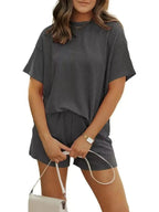 Full Size Ribbed Short Sleeve Top and Shorts Two-Piece Set Plus Size - Plush Fashion Hub