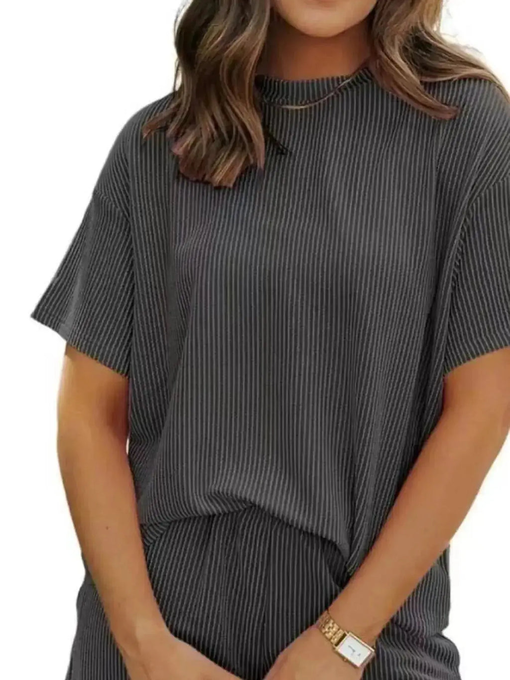Full Size Ribbed Short Sleeve Top and Shorts Two-Piece Set Plus Size - Plush Fashion Hub