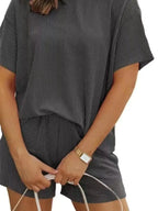 Full Size Ribbed Short Sleeve Top and Shorts Two-Piece Set Plus Size - Plush Fashion Hub