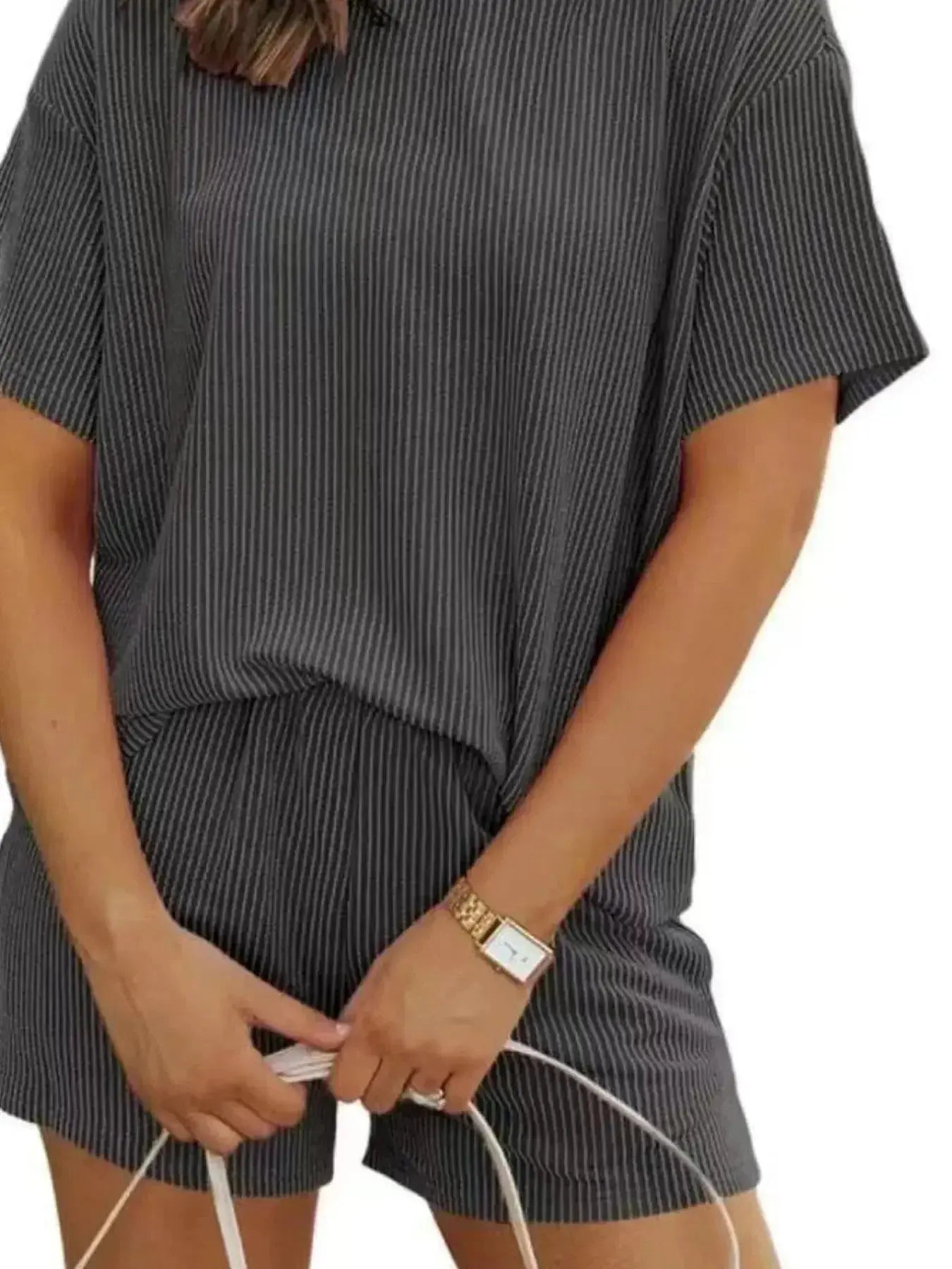 Full Size Ribbed Short Sleeve Top and Shorts Two-Piece Set Plus Size - Plush Fashion Hub