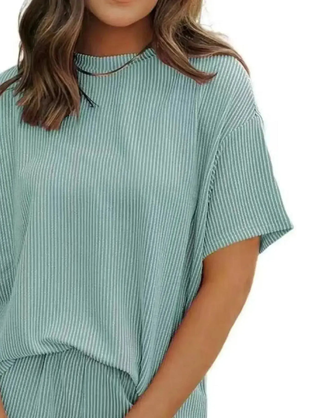 Full Size Ribbed Short Sleeve Top and Shorts Two-Piece Set Plus Size - Plush Fashion Hub