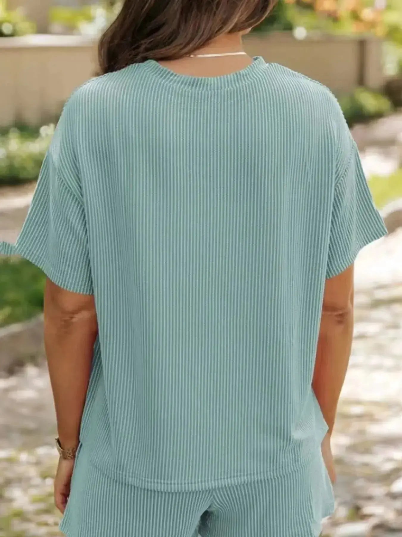 Full Size Ribbed Short Sleeve Top and Shorts Two-Piece Set Plus Size - Plush Fashion Hub