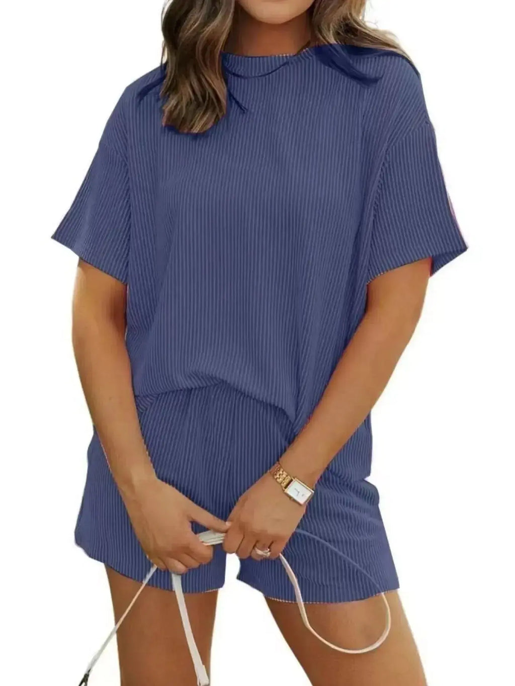 Full Size Ribbed Short Sleeve Top and Shorts Two-Piece Set Plus Size - Plush Fashion Hub