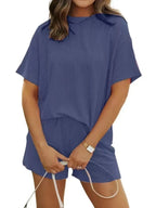 Full Size Ribbed Short Sleeve Top and Shorts Two-Piece Set Plus Size - Plush Fashion Hub