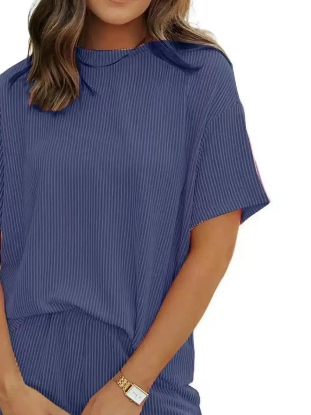Full Size Ribbed Short Sleeve Top and Shorts Two-Piece Set Plus Size - Plush Fashion Hub