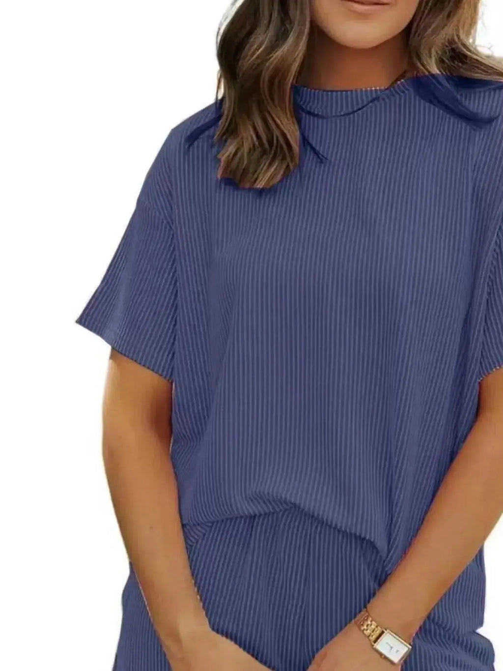Full Size Ribbed Short Sleeve Top and Shorts Two-Piece Set Plus Size - Plush Fashion Hub