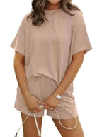 Full Size Ribbed Short Sleeve Top and Shorts Two-Piece Set Plus Size - Plush Fashion Hub
