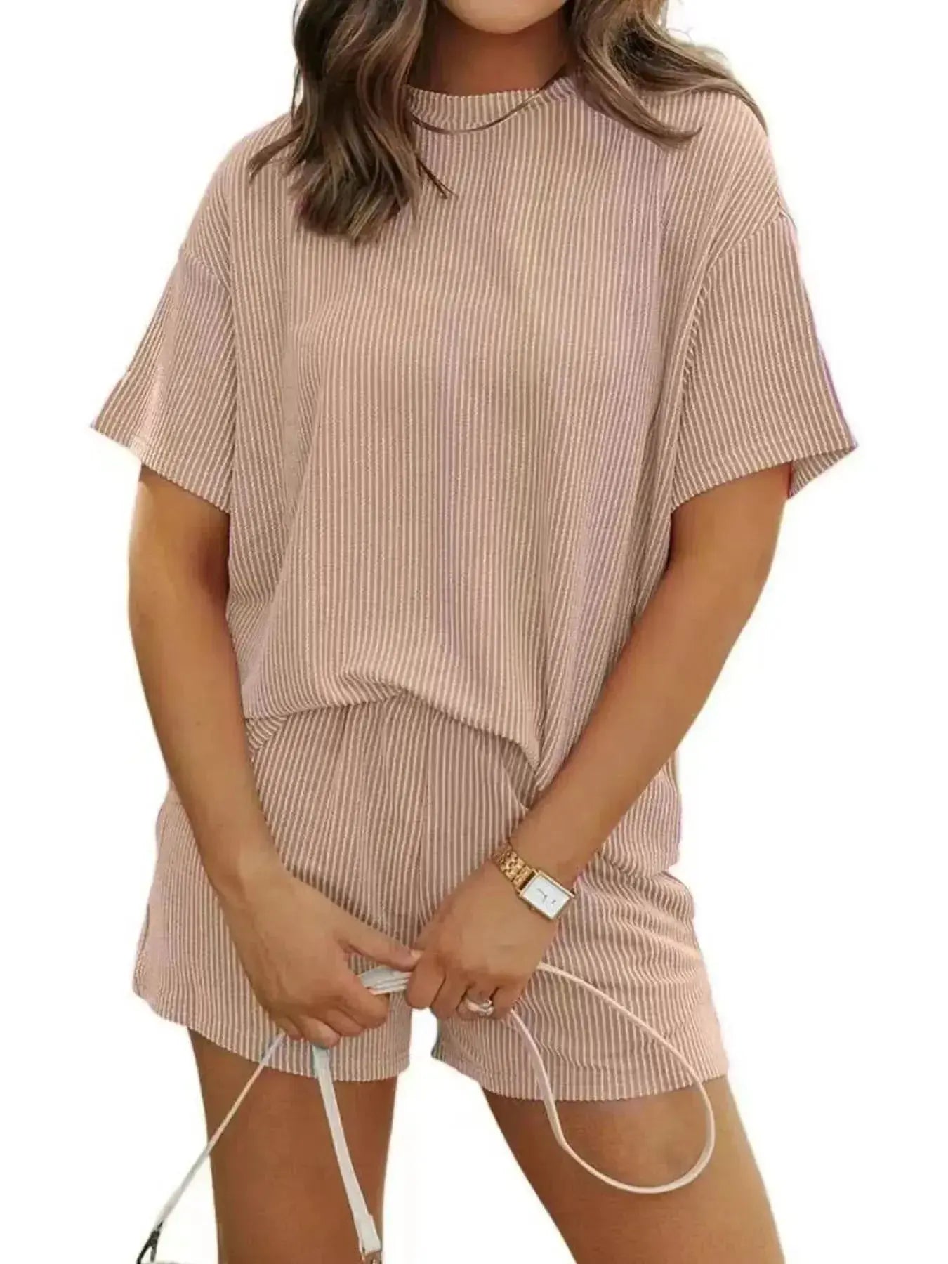 Full Size Ribbed Short Sleeve Top and Shorts Two-Piece Set Plus Size - Plush Fashion Hub
