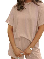 Full Size Ribbed Short Sleeve Top and Shorts Two-Piece Set Plus Size - Plush Fashion Hub