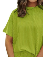 Full Size Ribbed Short Sleeve Top and Shorts Two-Piece Set Plus Size - Plush Fashion Hub