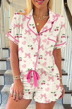Printed Button Up Short Sleeve Top and Shorts Lounge Set - Plush Fashion Hub